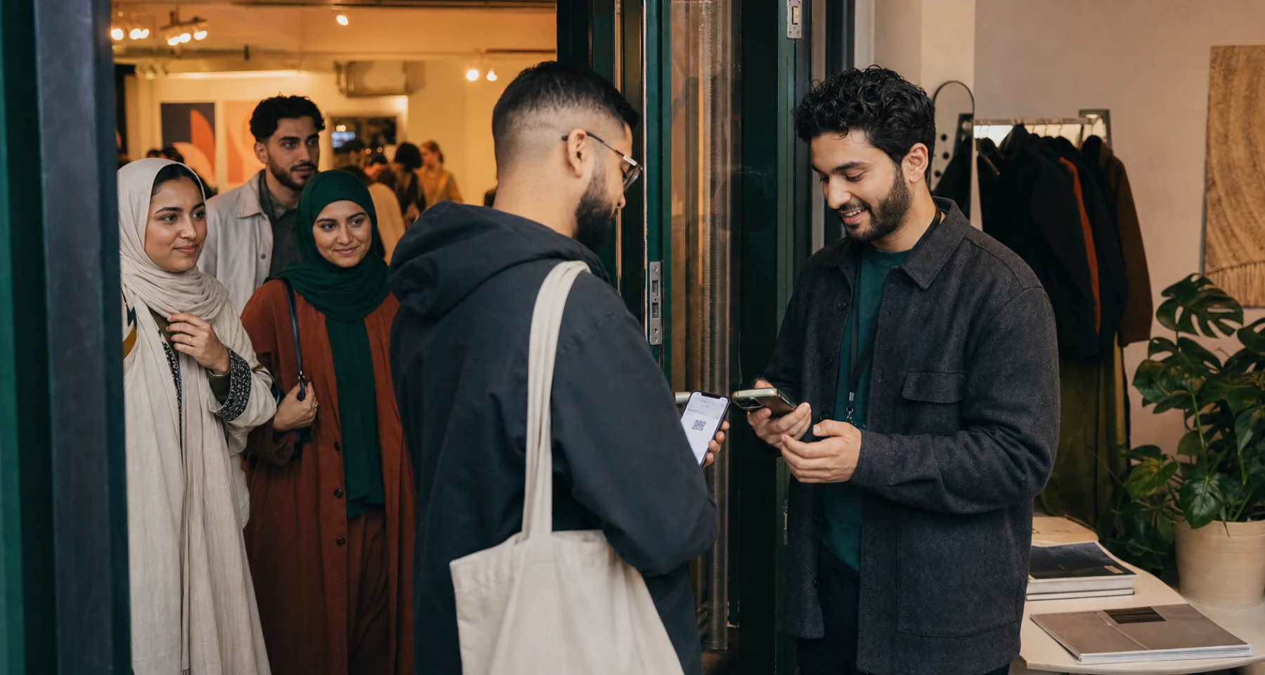 An organiser checking guests into a community event